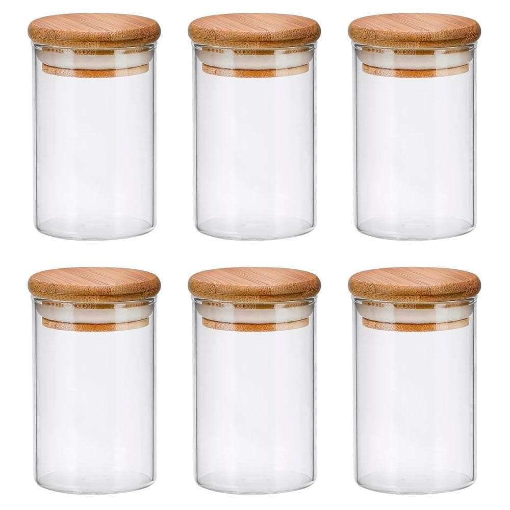 Conjunto Pote Hermético Boro Tampa Bambu 110Ml 6 Peças
