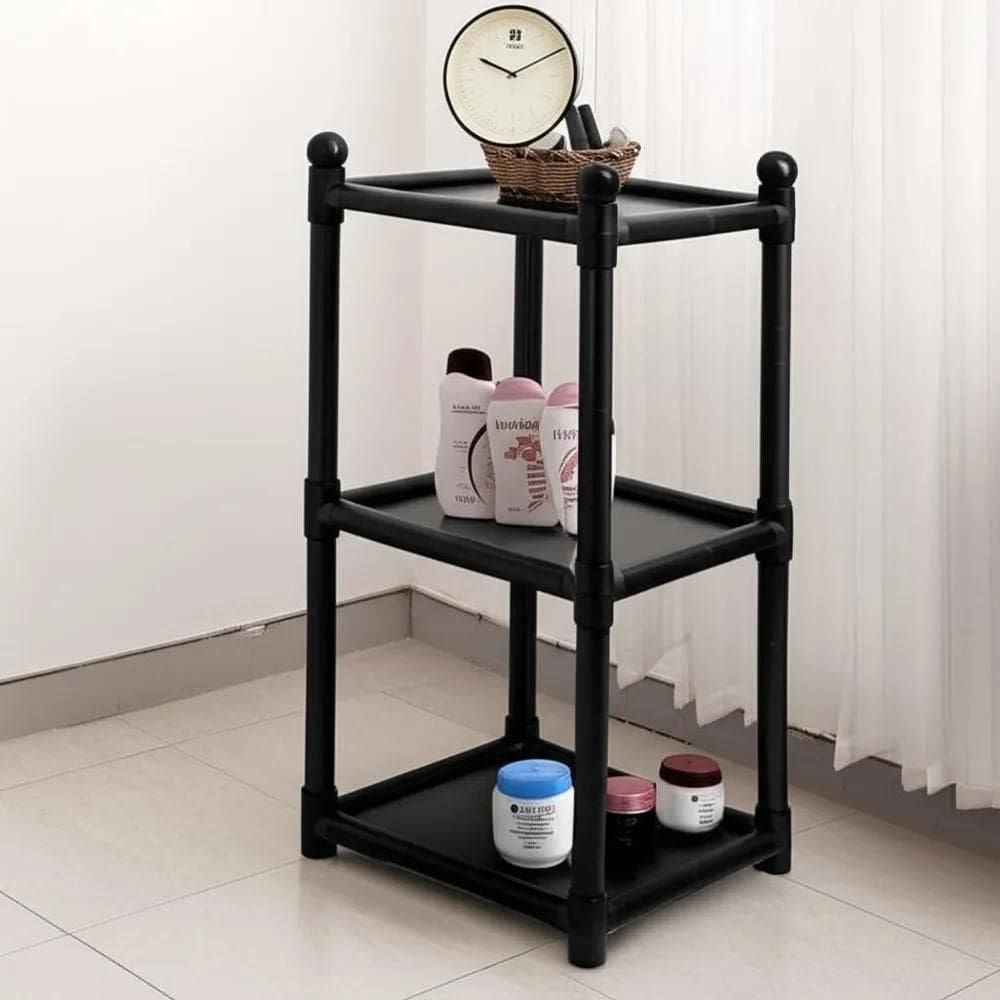 10X Estante 3 Prateleiras Modular Empilhável Plástico Preta