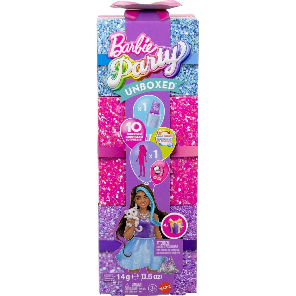 Doll Barbie Party Unboxed Glam Party com 10 surpresas de mais de 3 anos