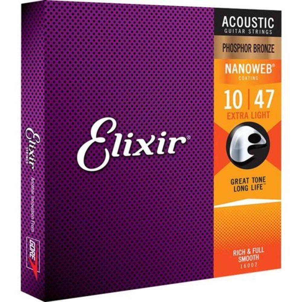 Encordoamento Para Violão .010 Extra Light Phosphor Bronze Nanoweb 16002 Elixir [f002]