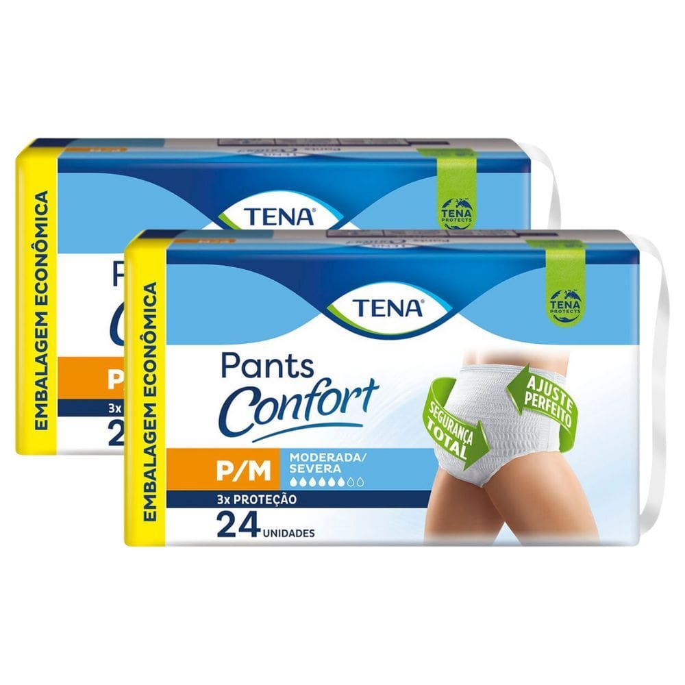 Kit 2 Roupa Íntima Tena Pants Confort P/M 24 Unidades Embalagem Econômica