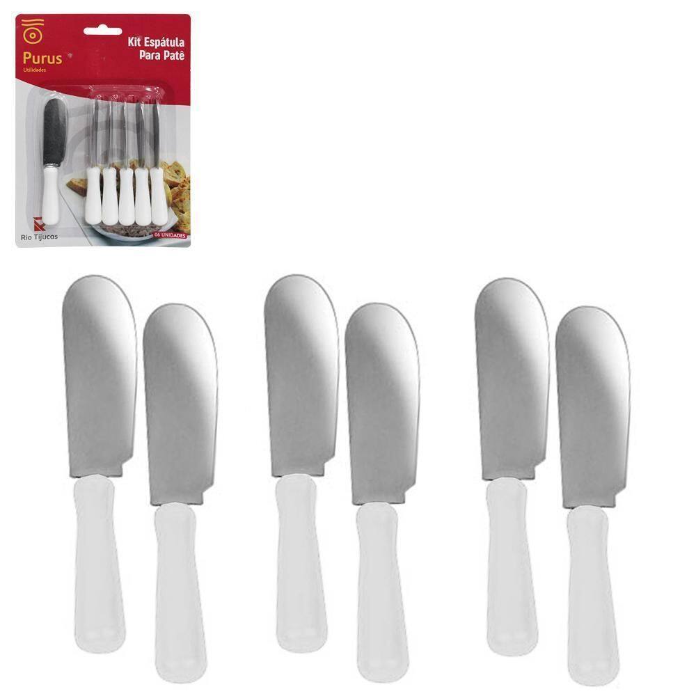 Espatula Pate Inox Cabo Plastico Branco Com 6 Pecas 10Cm
