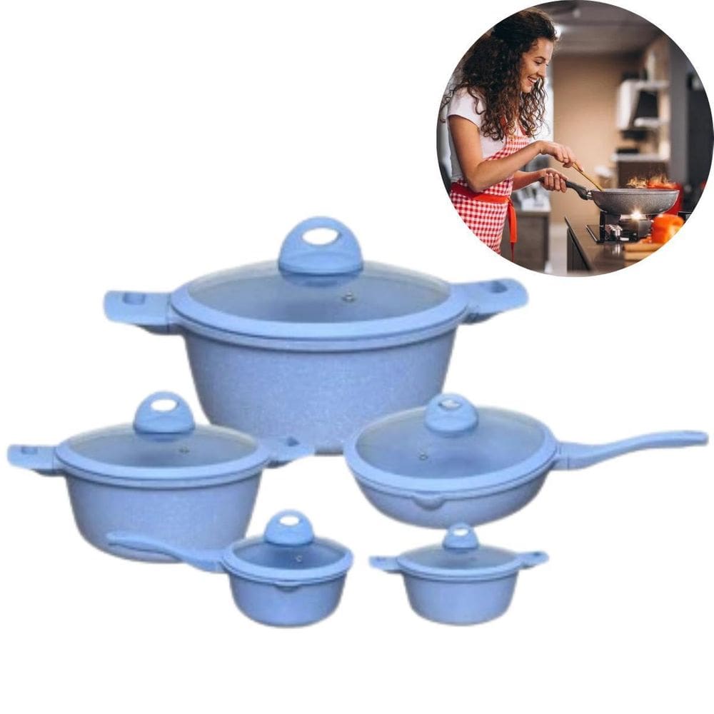 Conjunto Panelas Antiaderentes Cor Azul Bebê Um Presente