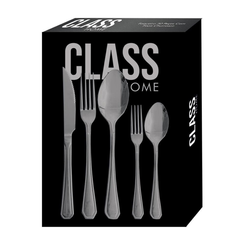 Faqueiro Inox 30 Peças Class Prateado Com Faca Churrasco