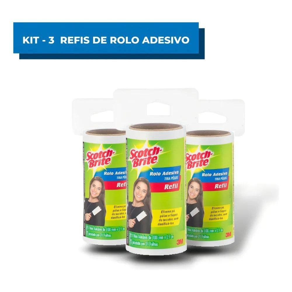2X Kit Com 3 Refis Para Rolos Adesivos Scotch-Brite Tira Pelos