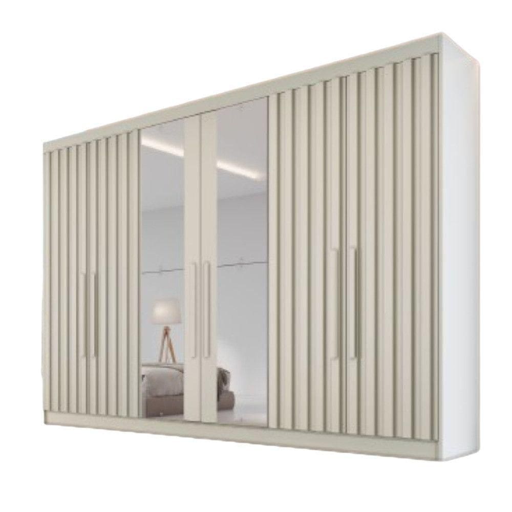 Guarda Roupa 6 Portas Potente 4 Ripado Com Espelho 100% Mdf Off White