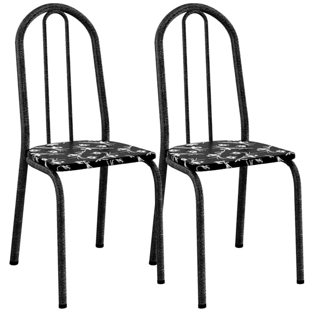 Kit 02 Cadeiras Tubular America 050 Cromo Preto ARTEF Preto Flor