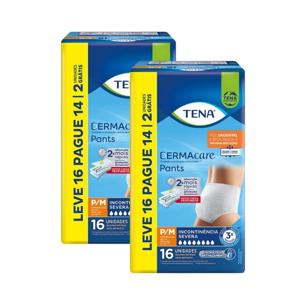 Kit 2 Roupa Intima Tena Pants Dermacare Tamanho P/M com 16 Unidades