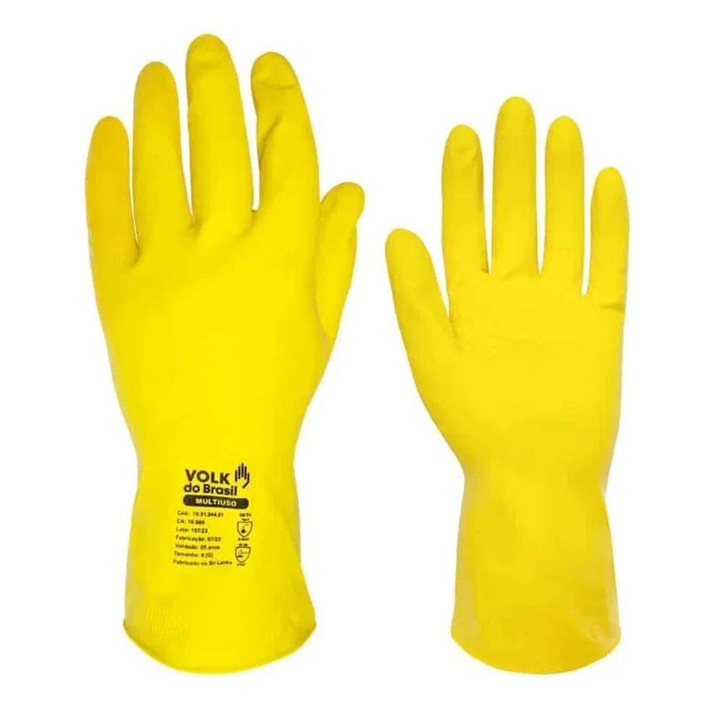 2X Luva De Latex Amarela Multiuso Limpeza Volk