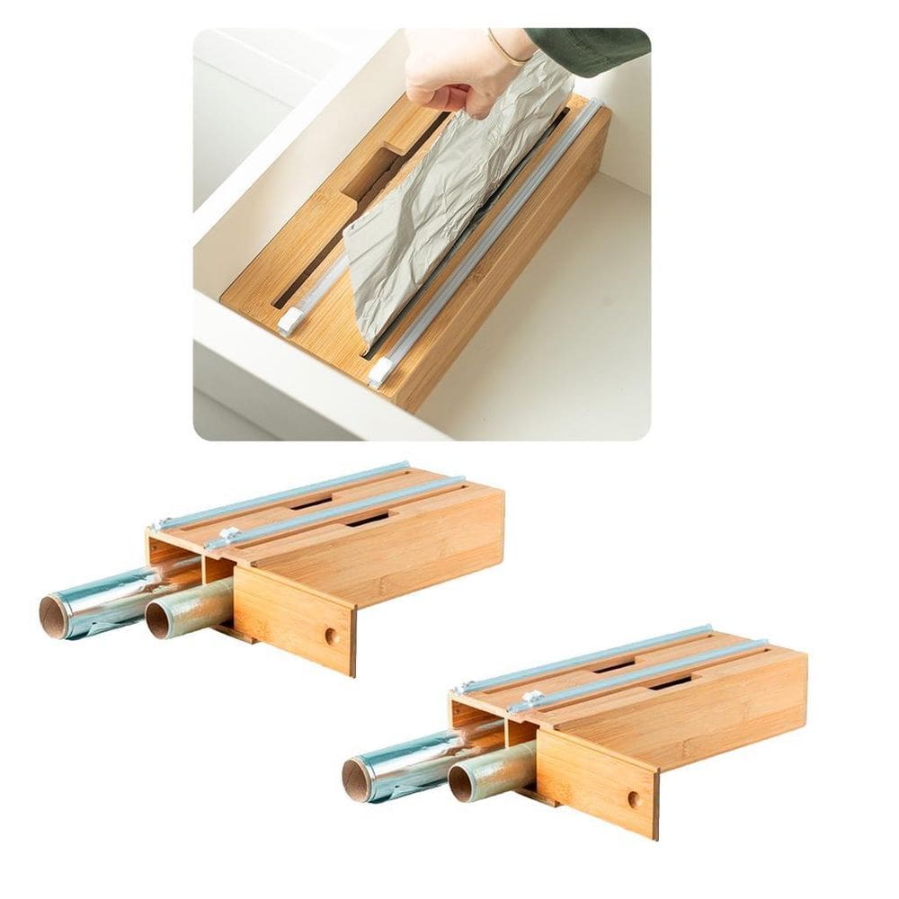Kit 2 Organizadores De Rolos Cortadores Para Gaveta Em Bambu