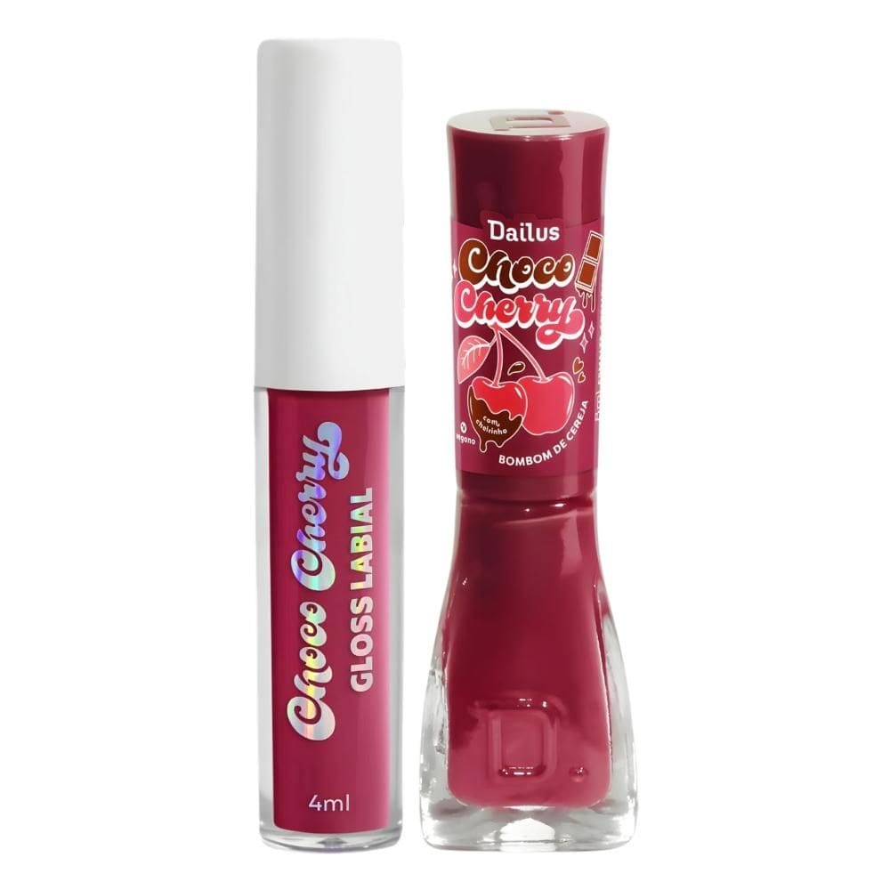 Kit Dailus Choco Cherry Bombom De Cereja: Gloss Labial 4ml e Esmalte Cremoso 8ml