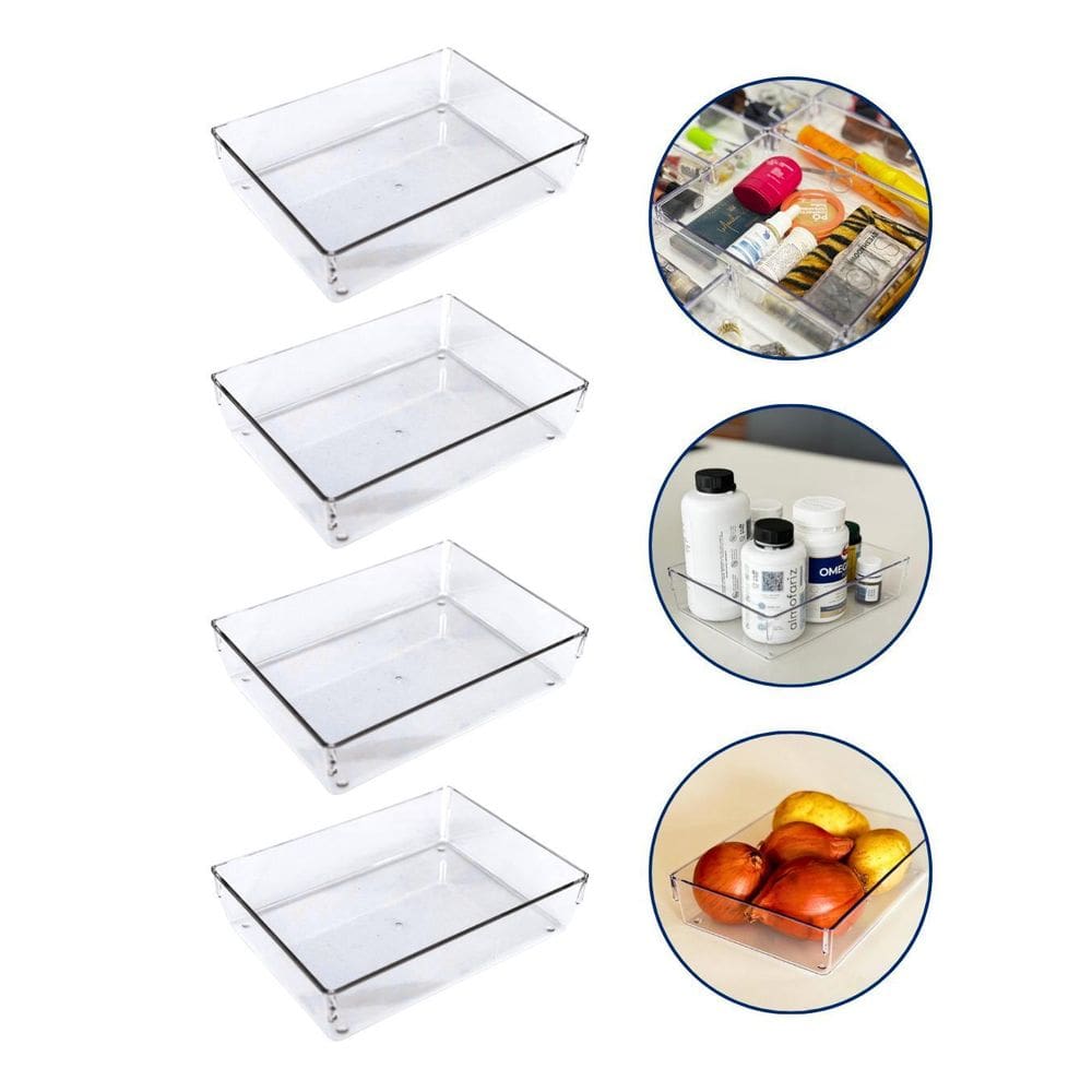 Kit 4 Organizador Grande Gavetas Multiuso Acrílico