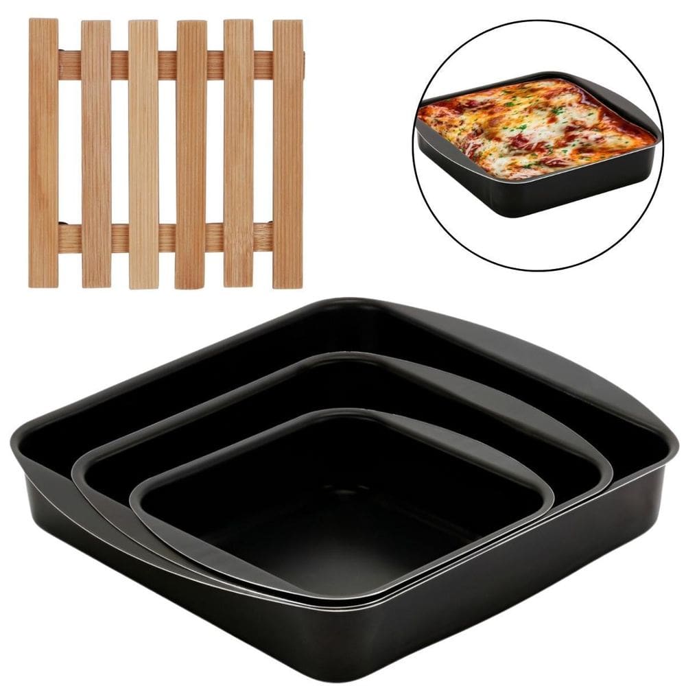 Jogo Forma Quadrada 03 Peças Antiaderentes + Descanso Panela