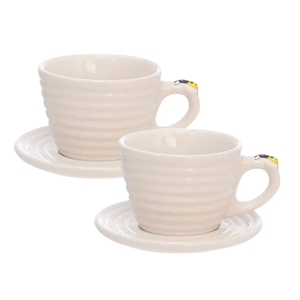 Kit 2 Xícaras Porcelana Bee 90Ml Com Pires Hausfraft Premium