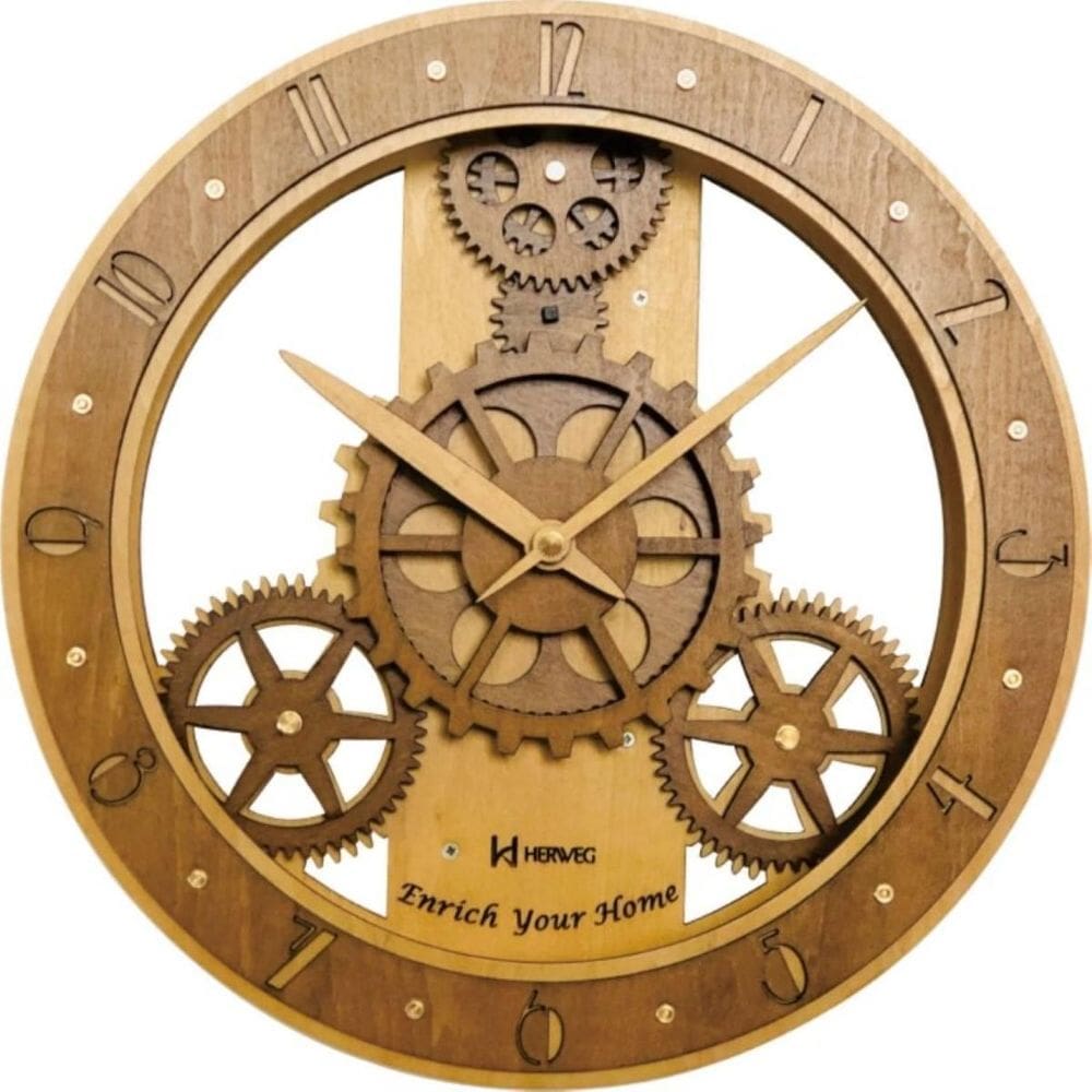 Relogio Parede Engrenagens Herweg Madeira Carvalho 30Cm 6486