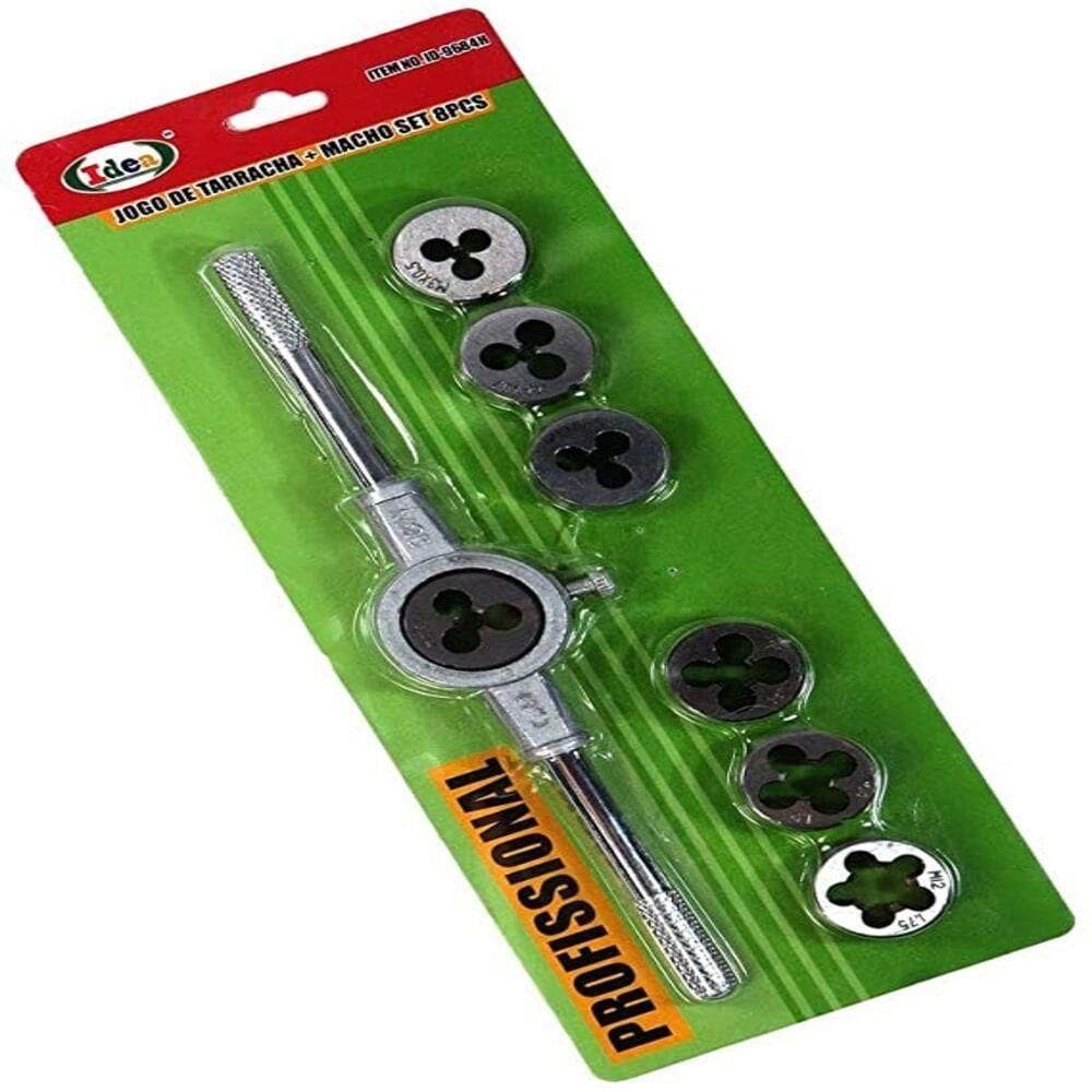 Jogo De Tarraxa Chave Macho Com 8 Pecas Cossinetes Para Roscas Profissional