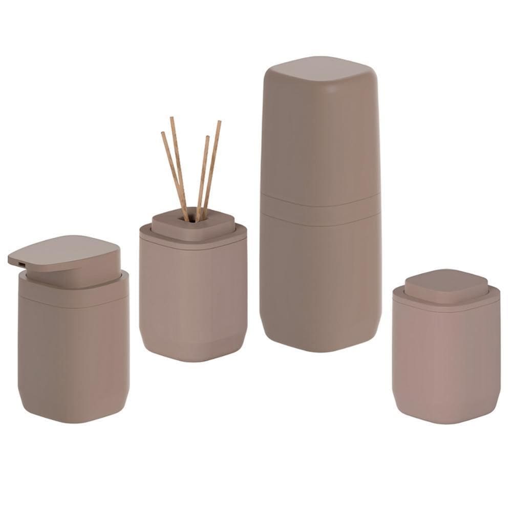 Kit Acessorios Porta Escova Sabonete Algodão Difusor Marrom