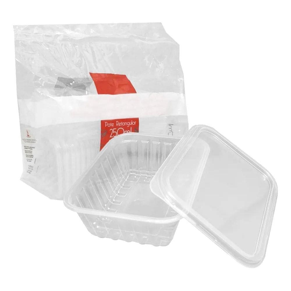 3X Pote E Tampa Retangular Prafesta 250Ml Freezer E Microond