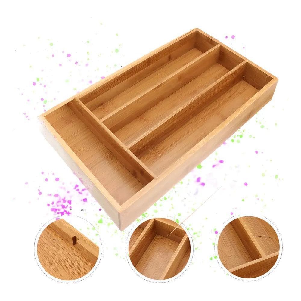 2X Porta Talheres Bambu 4 Divisórias Organizador Para Gaveta