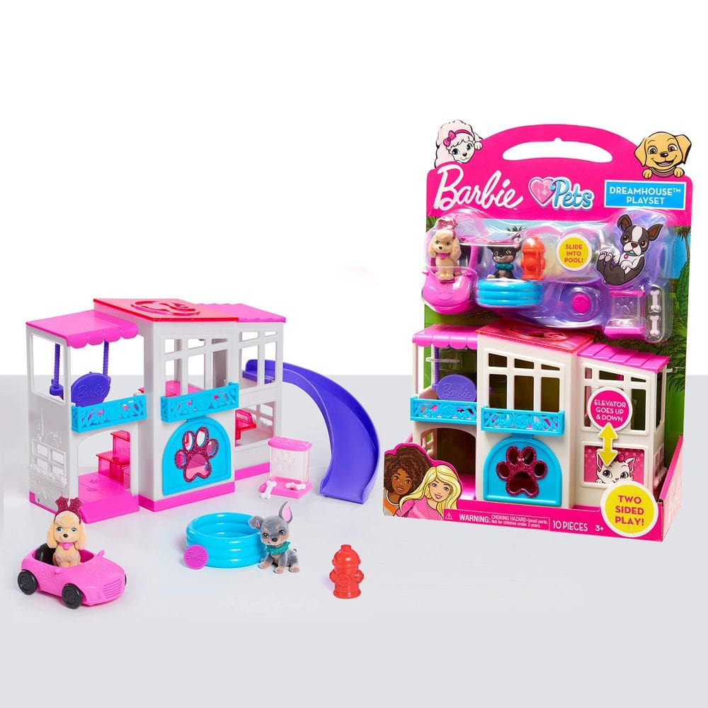 Conjunto de brinquedos Toy Barbie Pet Dreamhouse de 2 lados com 10 peças e animais de estimação