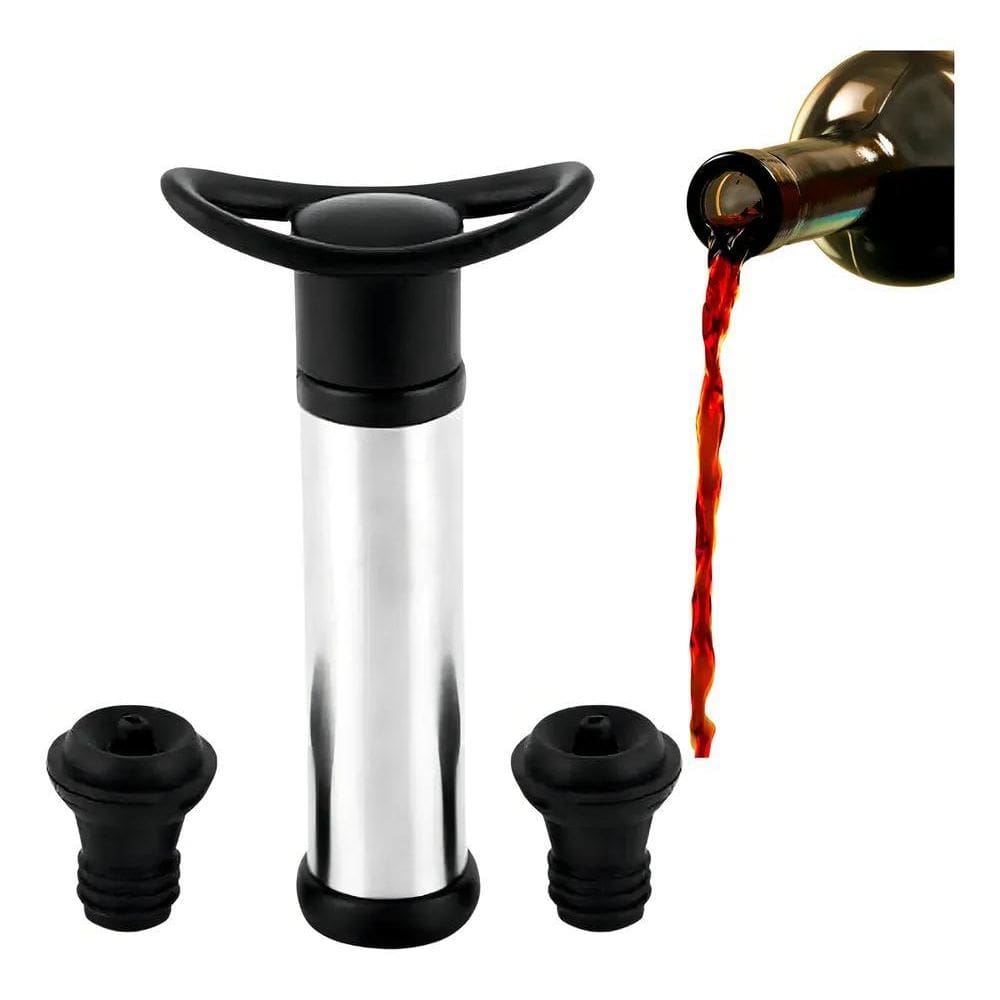 2X Kit Bomba Vácuo Garrafa Vinho Inox + 2 Tampas Silicone Va