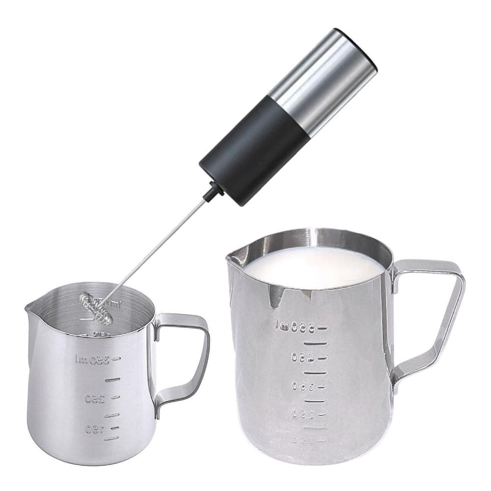 Kit Jarras Baristas Inox 350Ml E 600Ml + Mini Mixer A Pilha