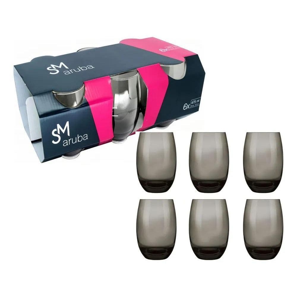 3X Jogo De Copos Aruba 465Ml 6 Peças Fume Cozinha Grande Nad
