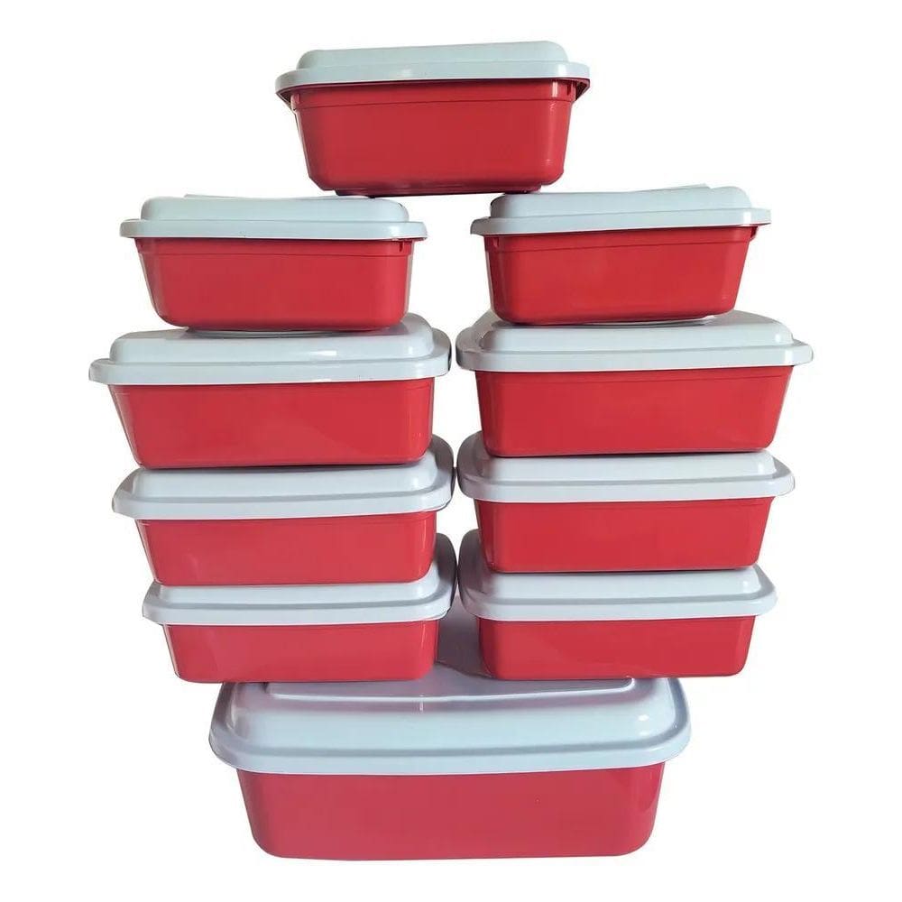 Kit 10 Potes De Mantimentos Vasilhas Plásticas Retangular Co