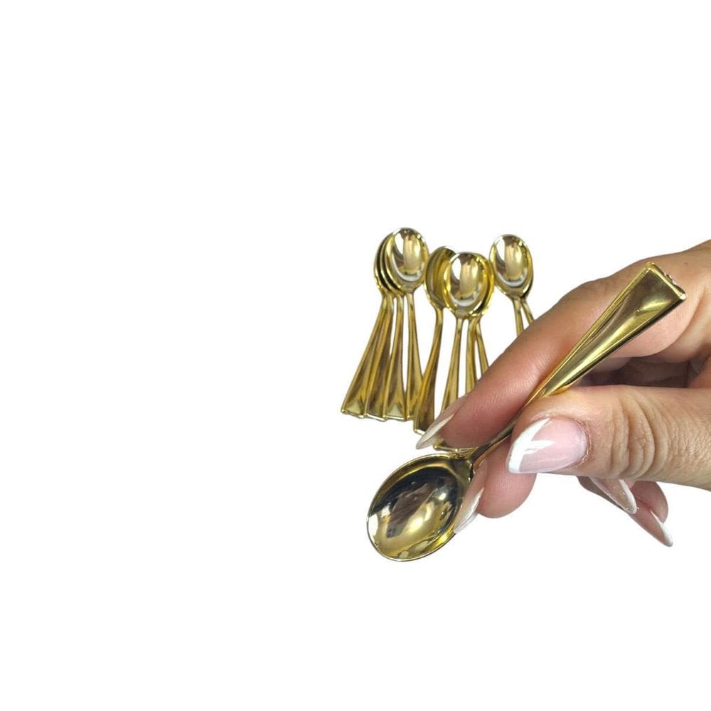 Combo 50 Mini Colher Dourada Brilhosa 10Cm Acrilico Rigido