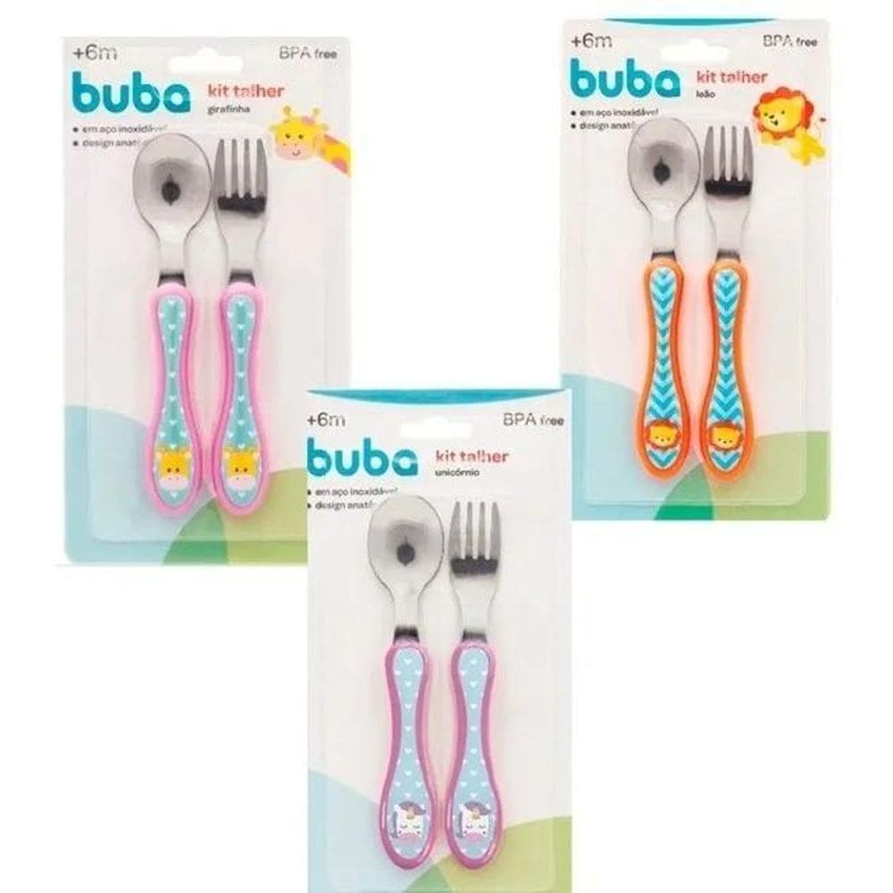 2X Kit Talher Infantil Animal Fun Buba Garfo Colher Bebê Ino