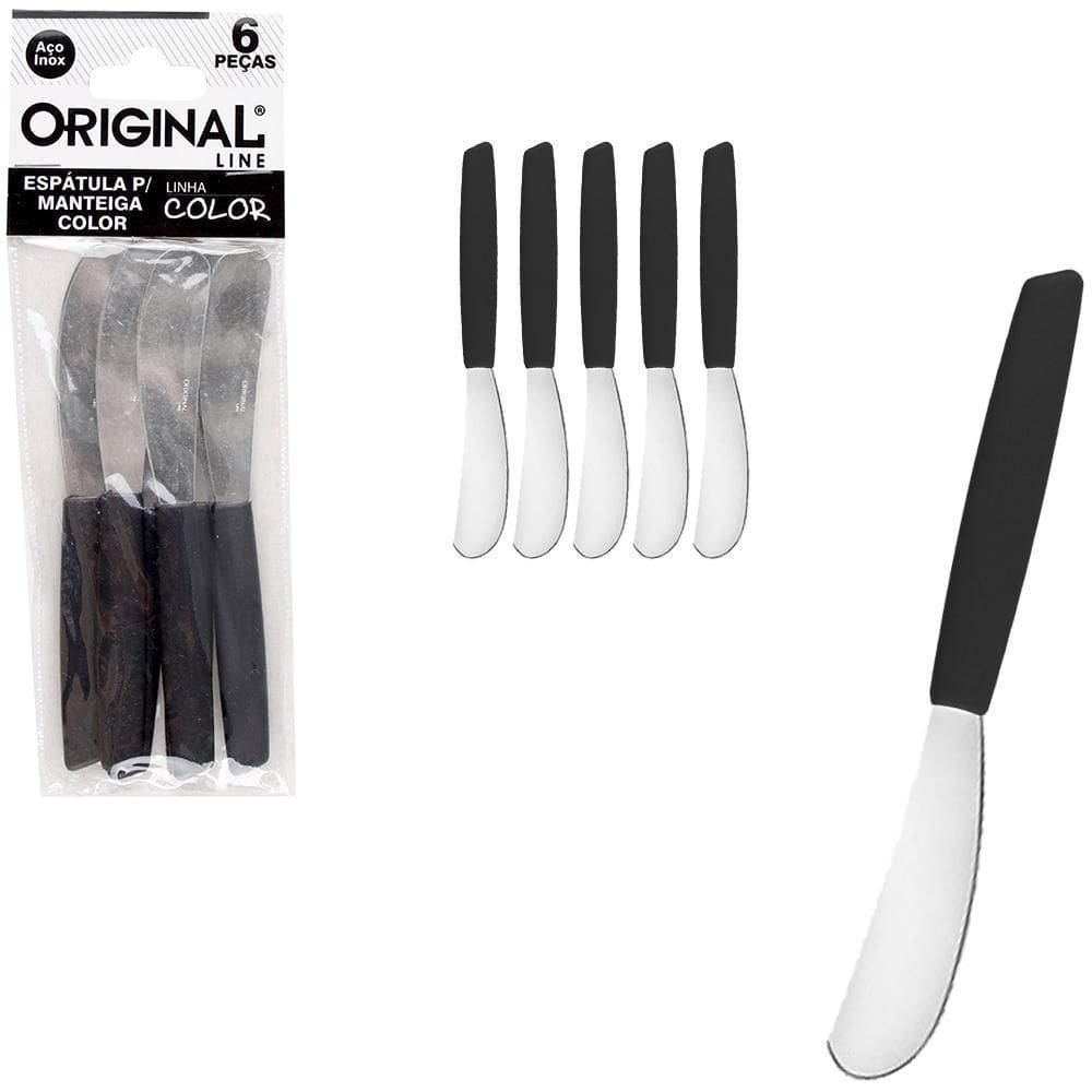 Espatula Pate De Inox Cabo Plastico Preto Color 6 Pecas 14Cm