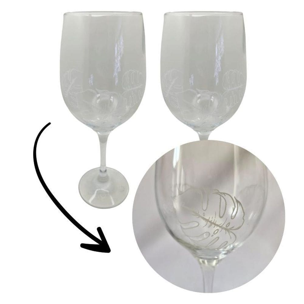 Kit 2 Taças Folha Costela De Adão Personalizado Vinho 490 Ml