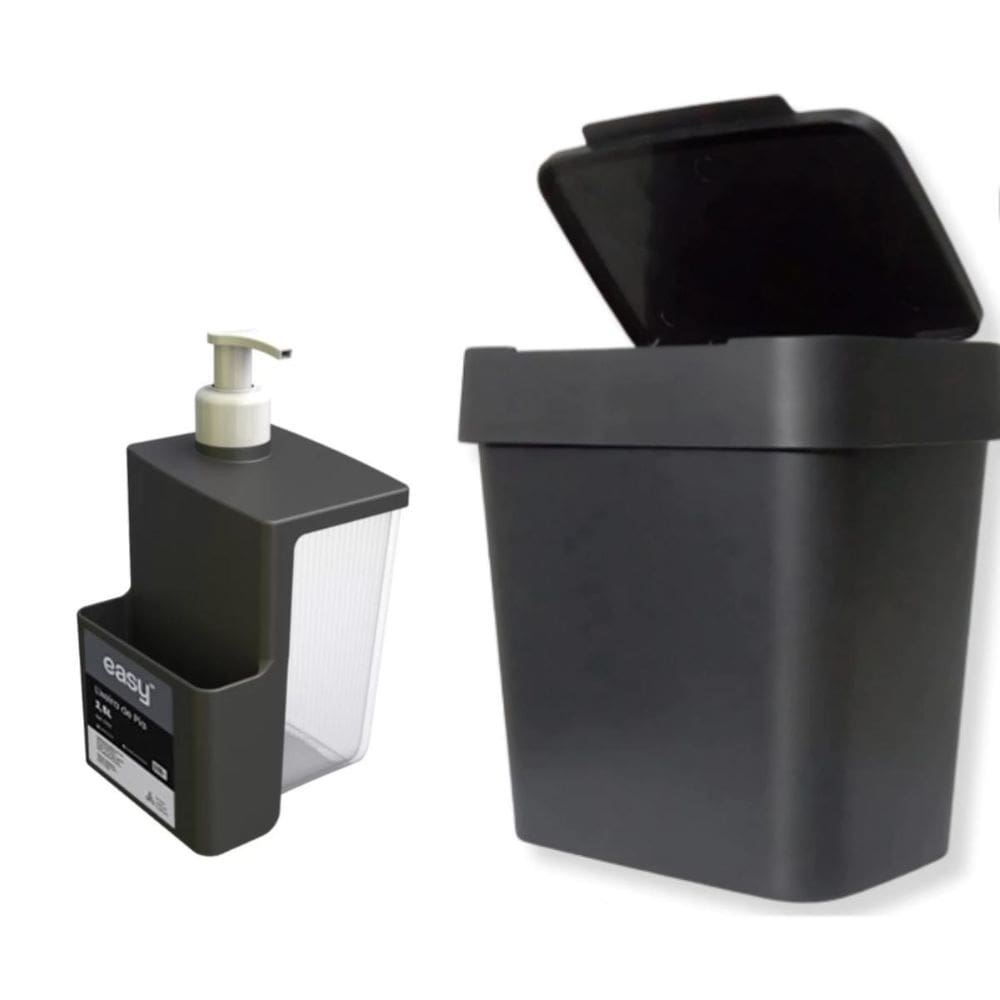 Kit Dispenser 500Ml E Lixeira Cozinha Multiuso 2,5 Litros