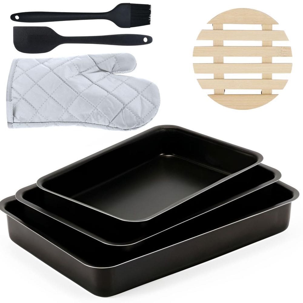 Assadeira 03 Pçs + Luva + Pincel +Espátula + Descanso Panela