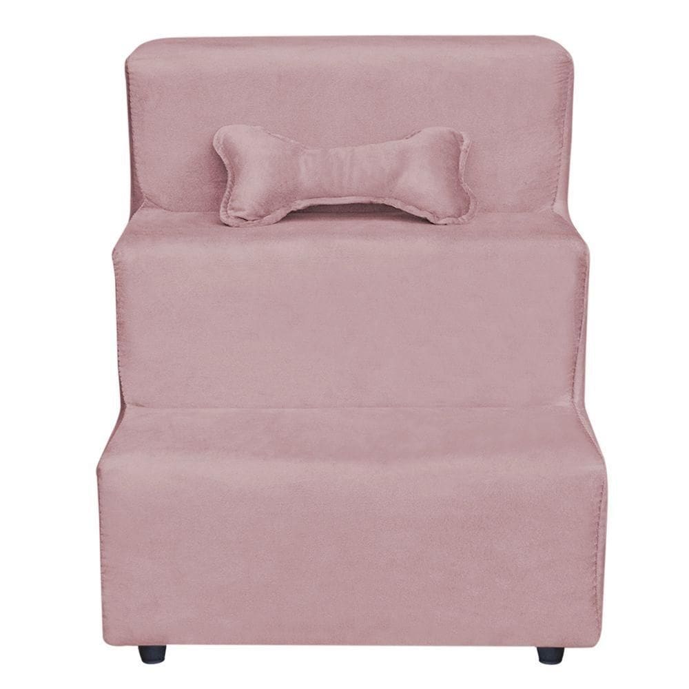 Escadinha Pet 3 Degraus Cachorro E Gato Veludo Rosê