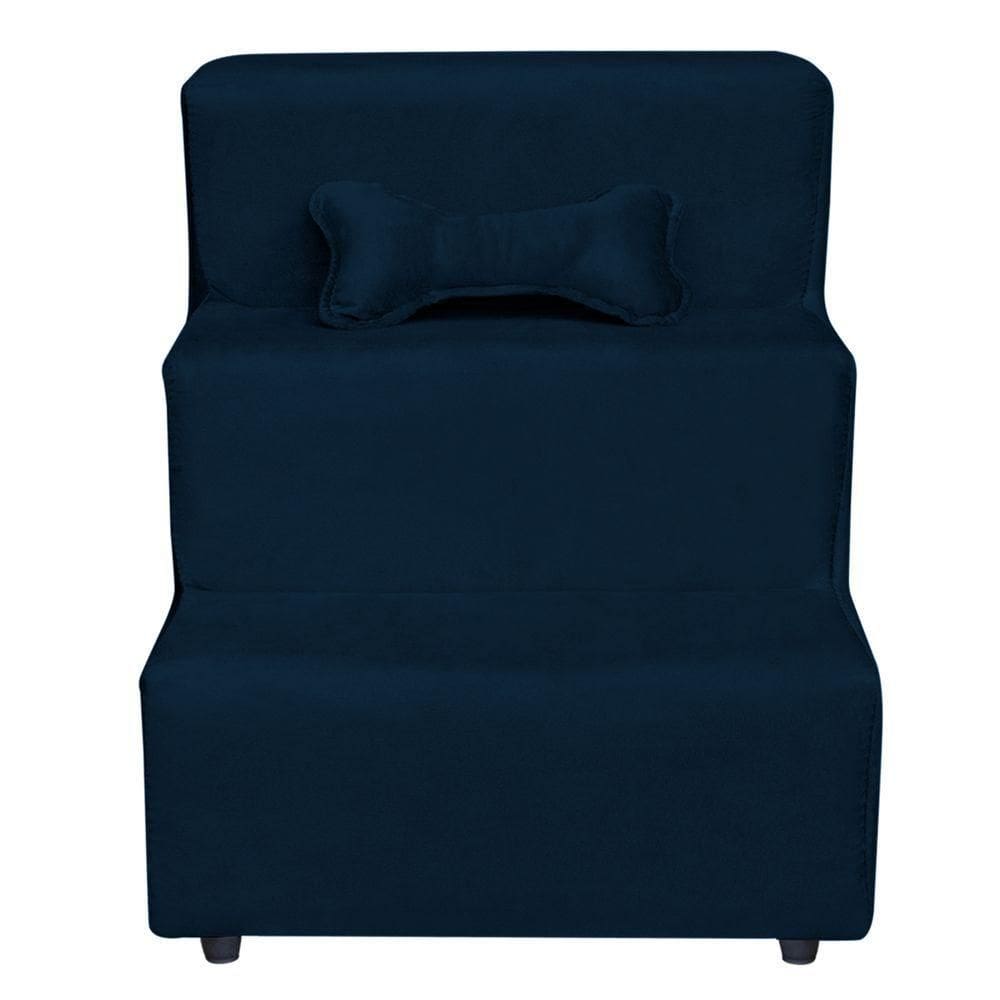 Escadinha Pet 3 Degraus Cachorro E Gato Veludo Azul Marinho
