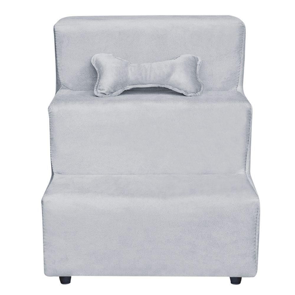 Escadinha Pet 3 Degraus Cachorro E Gato Veludo Cinza