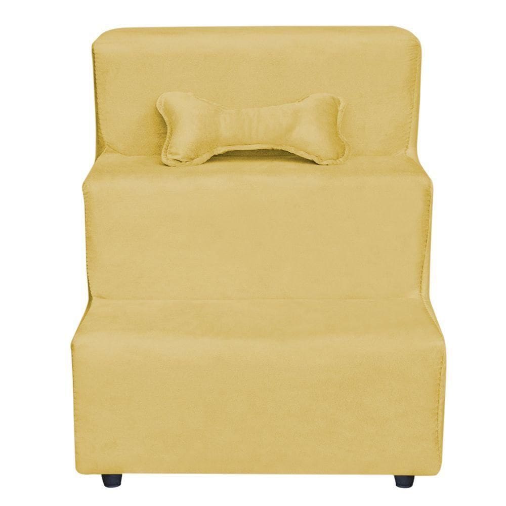 Escadinha Pet 3 Degraus Cachorro E Gato Veludo Amarelo