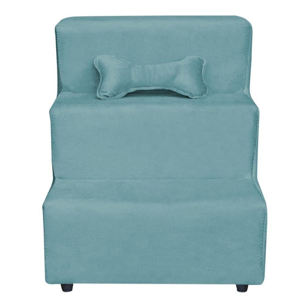 Escadinha Pet 3 Degraus Cachorro E Gato Veludo Azul Turquesa