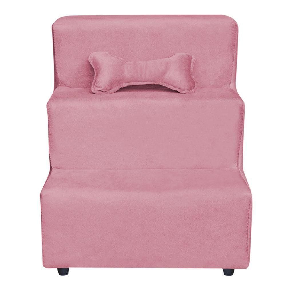 Escadinha Pet 3 Degraus Cachorro E Gato Veludo Rosa