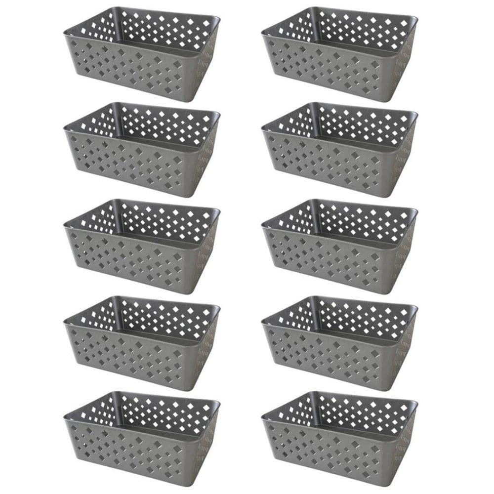 Kit 10 Cestos Organizadores Cinza Multiuso Médio Empilhável