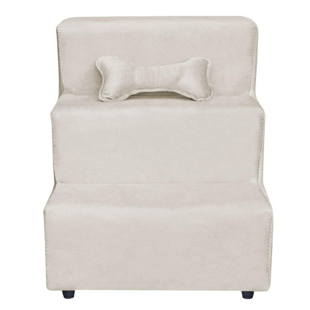 Escadinha Pet 3 Degraus Cachorro E Gato Veludo Bege