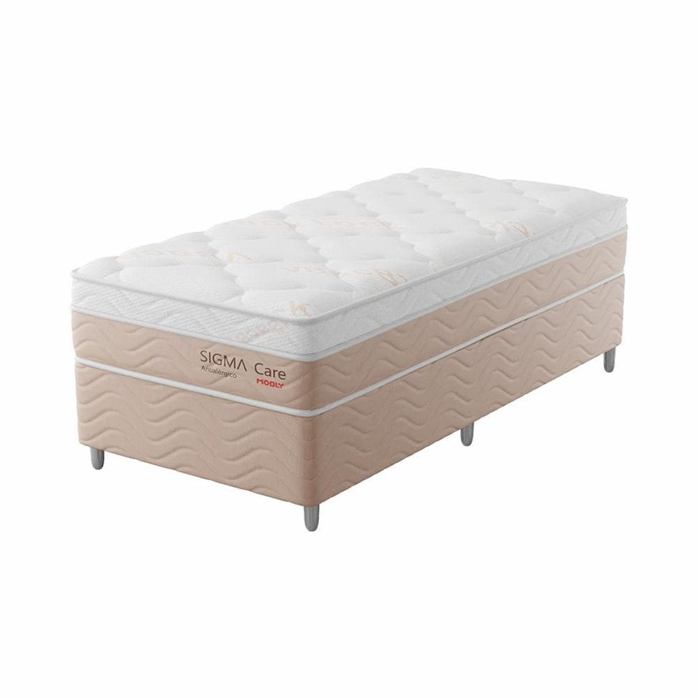 Cama Box com Colchão Solteirão Sigma Care (23x108x198) Bege e Branco
