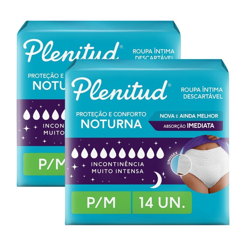 Kit 2 Roupa Íntima Plenitud Noturna Unissex Tamanho P/M 14 Unidades