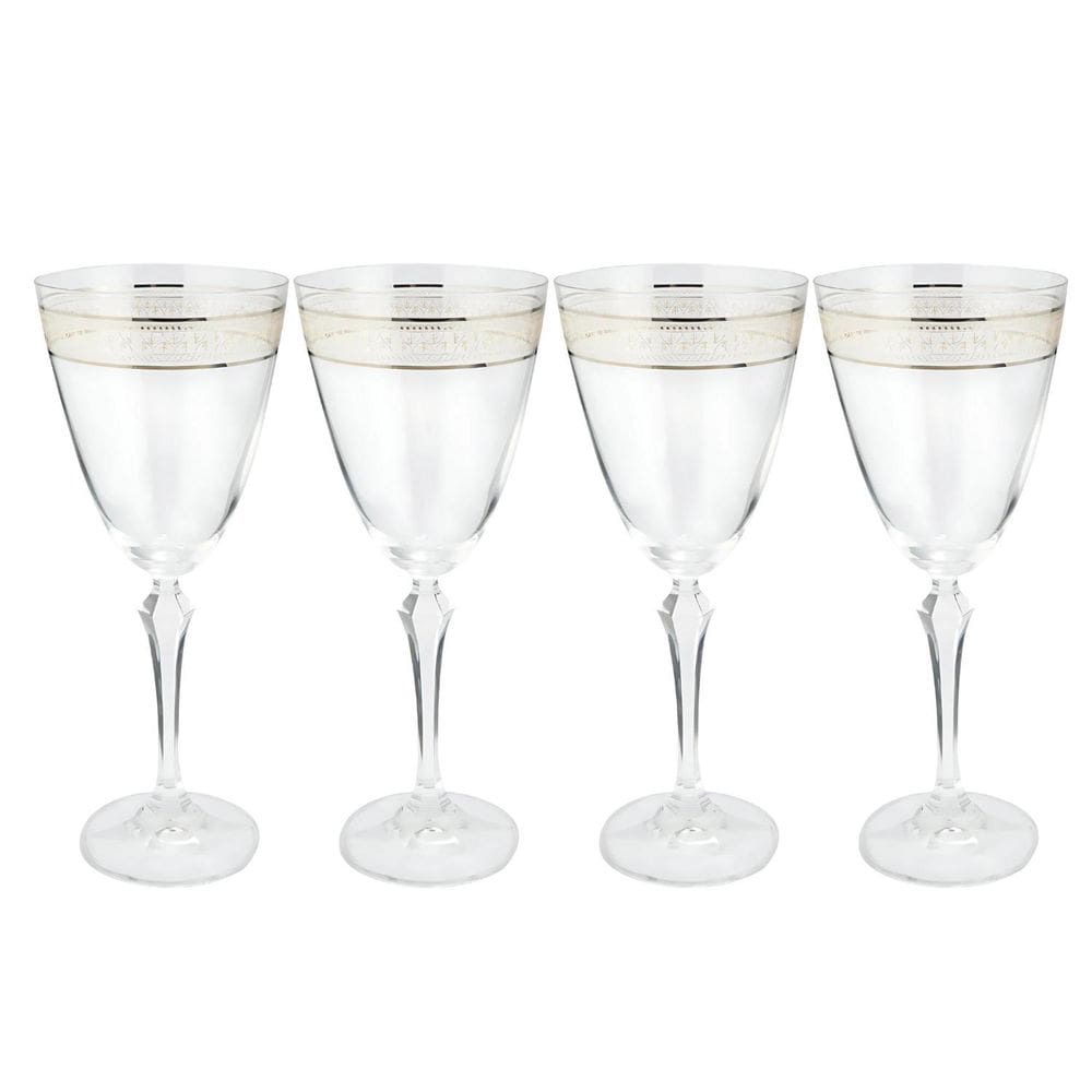 Jogo Taças Água Suco 350Ml 4 Pçs Cristal Friso Dourado Luxo