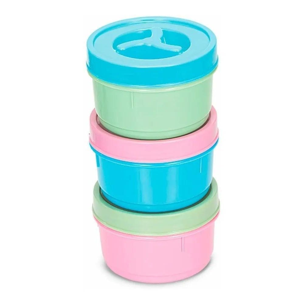 2X Kit 3 Potinho Tampa De Rosca Redondo 300Ml Colorido Bpa F
