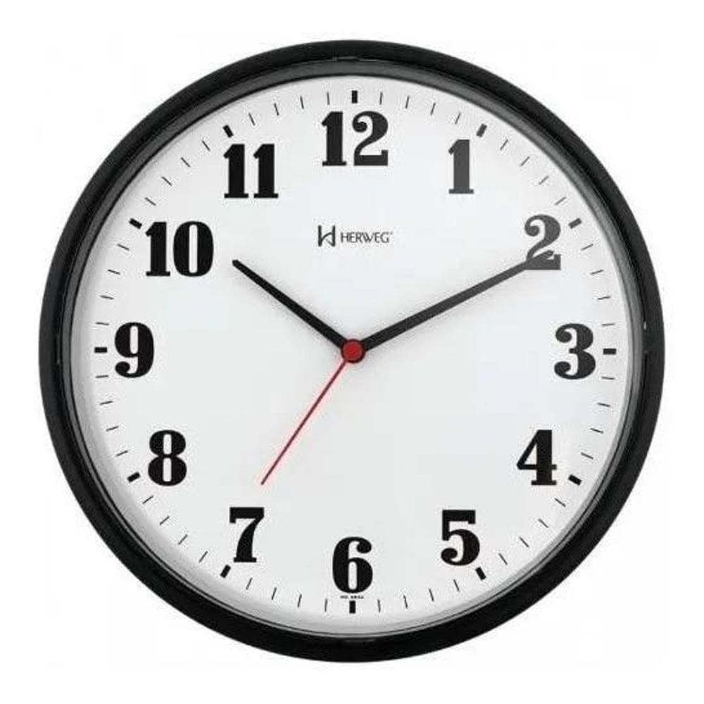 10X Relógio Parede Herweg 6126 034 Analogico 26Cm Preto
