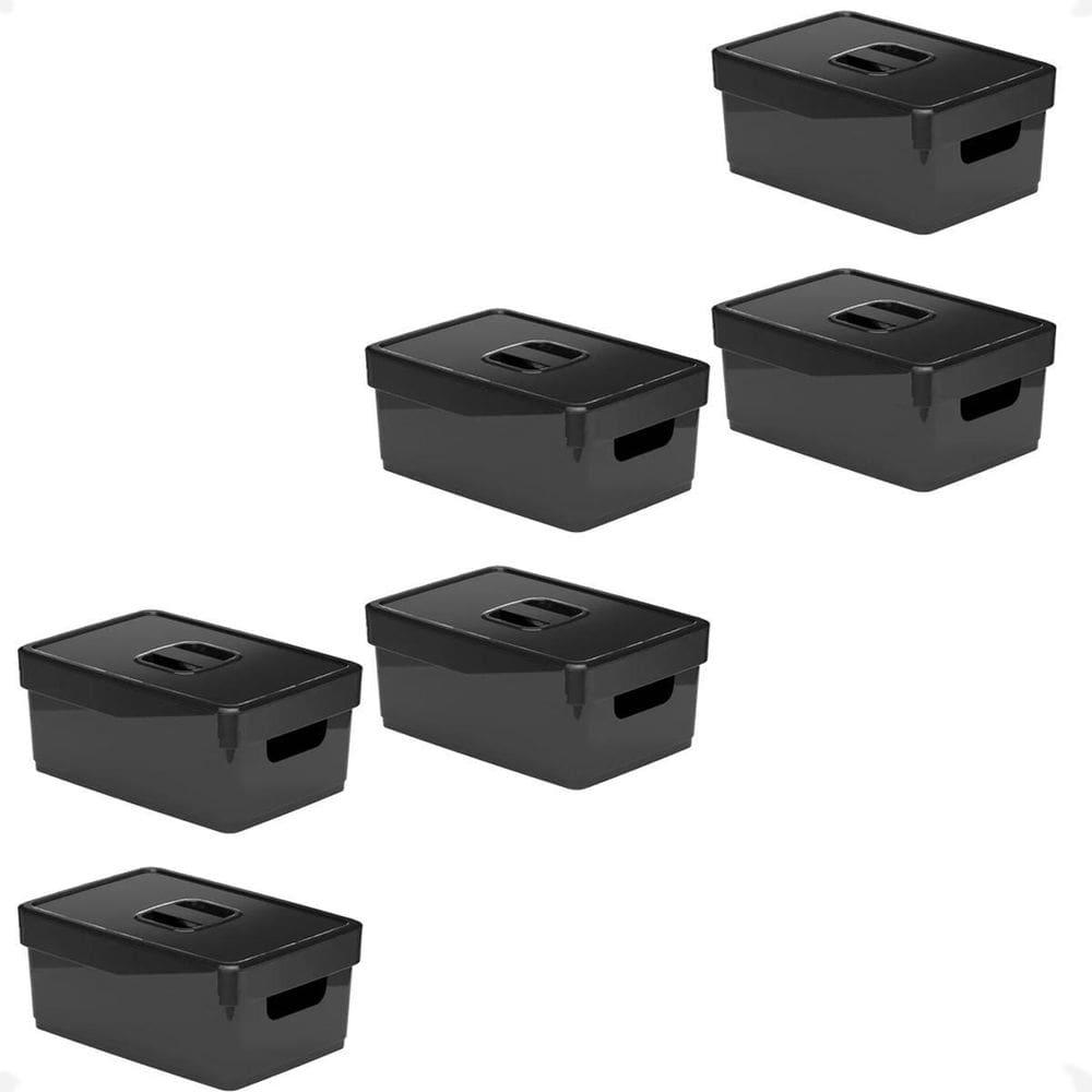 Kit 6 Organizador De Armário M Preta Com Tampa 25X17X10Cm