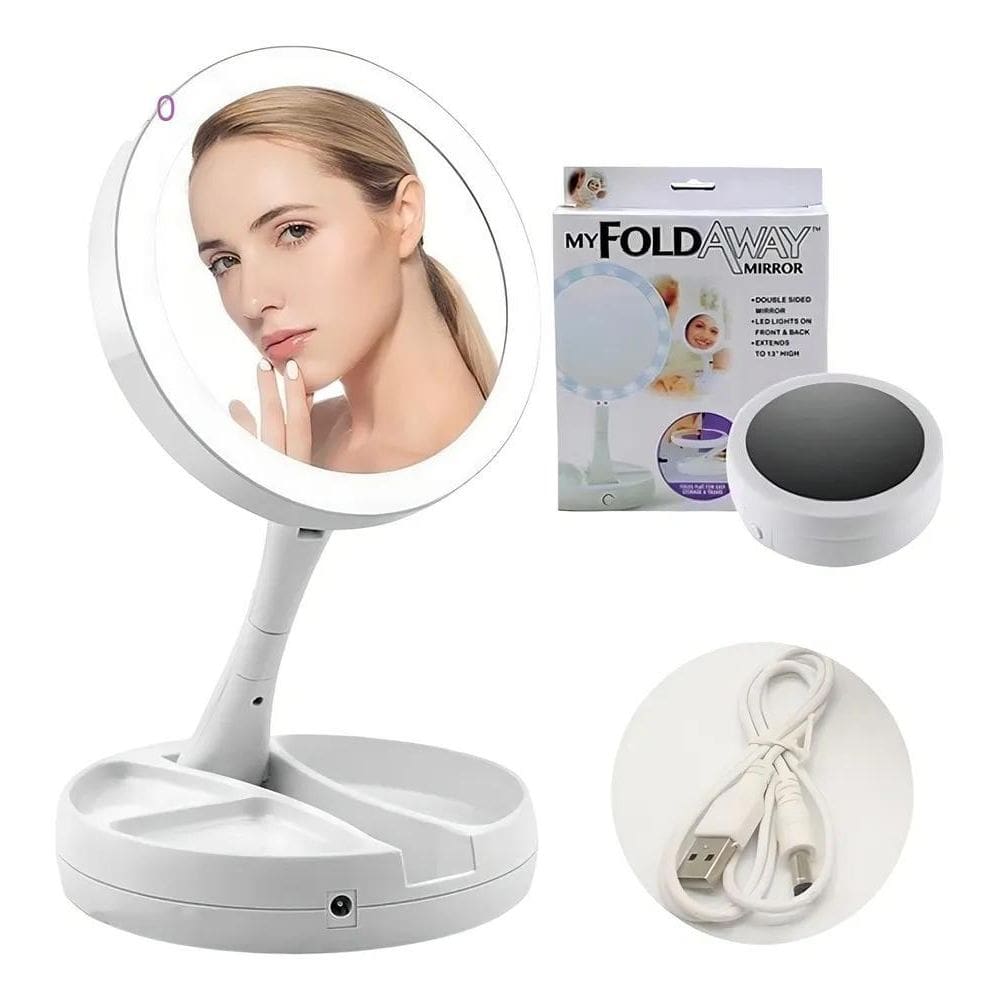 10X Espelho Led Dobravel De Maquiagem Rosto Make