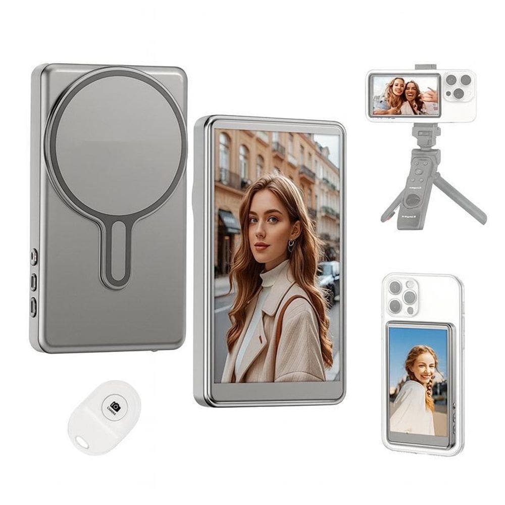 Tela Monitor De Selfie Branco Para Celular Tripé E Controle